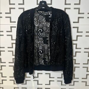 NWOT Ella Moss Black Lace Bomber Jacket